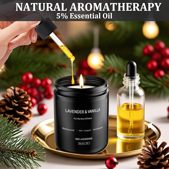 Lavender & Vanilla Candle 7oz, Scented Candles for Men, Long Lasting Soy Candles for Home Scented, Black Mens Candle Gift for Birthday, Annivery, Christmas - Bloomnest