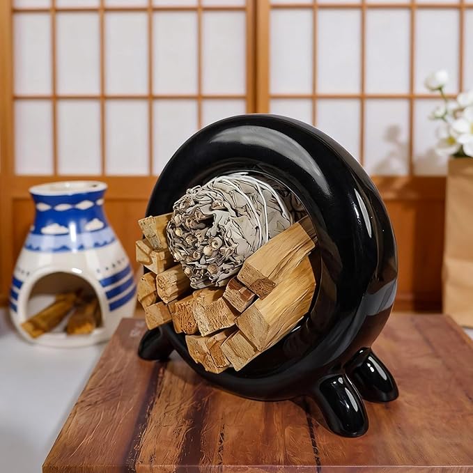 Ceramic Palo Santo Holder Incense Burner for Palo Santo & Sage Sticks, Energy Cleansing, Yoga, Meditation, Zen, Altar Decor & Aromatherapy - 5.5" L x 1.93" W x 5.3" H
