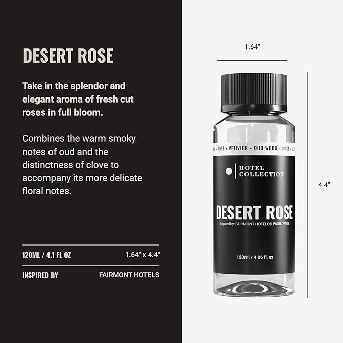 Hotel Collection Diffuser Oil - Desert Rose - Aromatherapy Essential Fragrance Oil - Floral Rose, Sweet Praline, Wood & Vetiver - 120mL 4.1 Fl oz - Bloomnest
