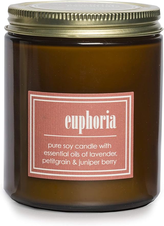 ECO CANDLE CO. Essentials Candle, Euphoria, 8 oz. - Scents of Lavender, Petitgrain, & Juniper - 100% Soy Wax, No Lead, Hand Poured, Phthalate Free, Made from Midwest Grown Soybeans - Bloomnest