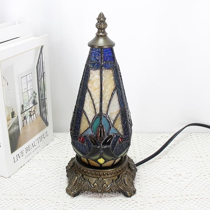 Small Tiffany Lamp Stained Glass Table Lamp 5.5X11 Inch Christmas Tree Lighthouse Mini Accent Memory Sympathy Antique Night Light for Bedroom Living Room (Stained Glass)