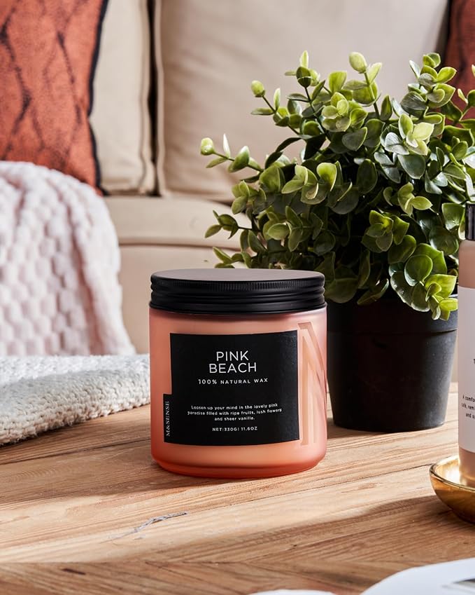 M&SENSE Pink Beach Sands Jar Candle, 11.6oz Pineapple & Coconut Scented Natural Soy Candles for Home Scented, 70 Hour Burn Time, Home Decor Gift for Women, Friends, Family, Colleagues, Couples - Bloomnest