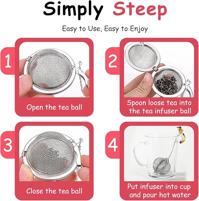 Calico Cat Tea Infuser Set - Adorable Tricolor Kitty Hook, Fine Mesh Loose Leaf Tea Steeper, Stainless Steel, No Mess, 1 Pack (Cat Lazily Sprawled on the Cup)