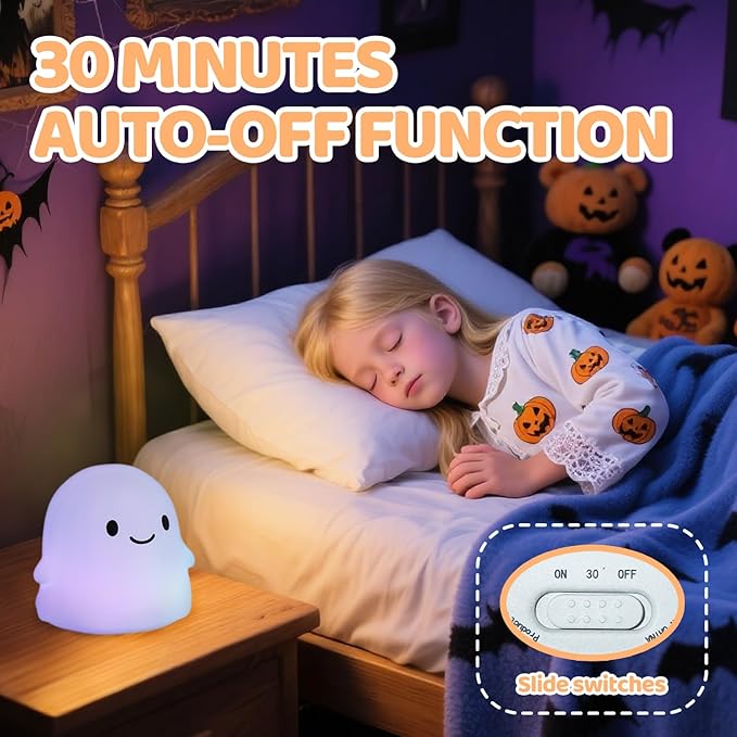 Halloween Ghost Night Light, Cute Ghost Lamp - Halloween Gifts for Kids & Women, Cute Halloween Decor, Dimmable, Rechargeable, 30-Min Timer, Halloween Decorations, Halloween Lights - Bloomnest