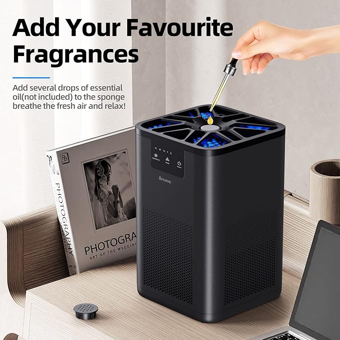 AROEVE Air Purifiers for Bedroom Air Purifier With Aromatherapy Function For Pet Smoke Pollen Dander Hair Smell 20dB Air Cleaner For Bedroom Office Living Room, MK06- Black(Available for California) - Bloomnest