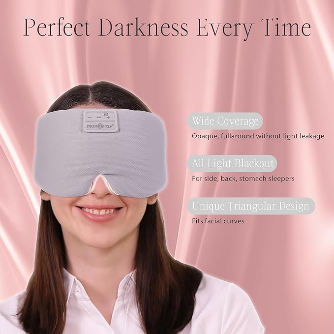 MUSICOZY Ice Silk Sleep Headphones with Bluetooth Mask, Eye Mask for Sleeping in Total Darkness, 5.4 Bluetooth Sleep Mask Sleep Headphones, Soft, Gifts for Men Women (Pink) - Bloomnest