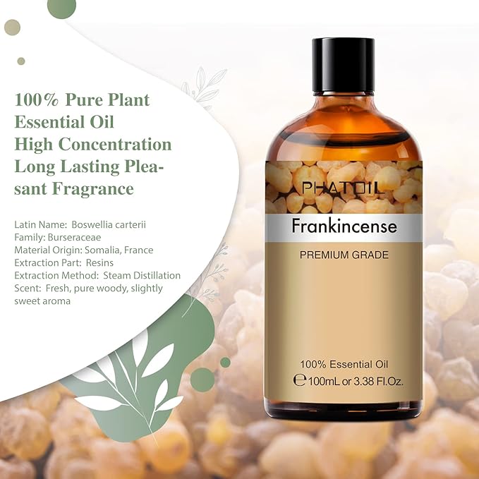 PHATOIL Frankincense Essential Oil 100ML, Essential Oils for Diffuser, Humidifier, Aromatherapy, Perfect for DIY Soap, Candle, Bath Bombs Making PHATOIL