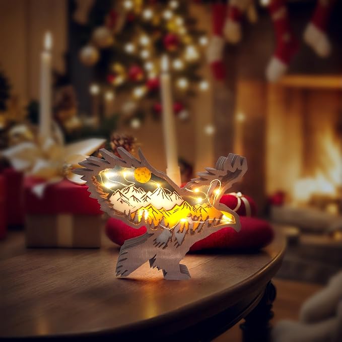 Drawelry 3D Wood Carving Animals Lamp Home Decorative, Cute Bear Family Elephant Presents Ideas Christmas Living Room Office Decor Warm LED Night Lights Gift for Friend Daughter Son Mom Dad (Eagle) - Bloomnest