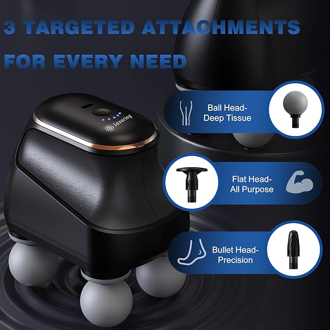 4 Head Massage Gun Deep Tissue, Mini Percussion Muscle Massage Gun for Pain Relief, Portable Electric Muscle Massager with 5 Speeds, 3 Attachments, USB Rechargeable - Ideal Gift for Men & Women - Bloomnest