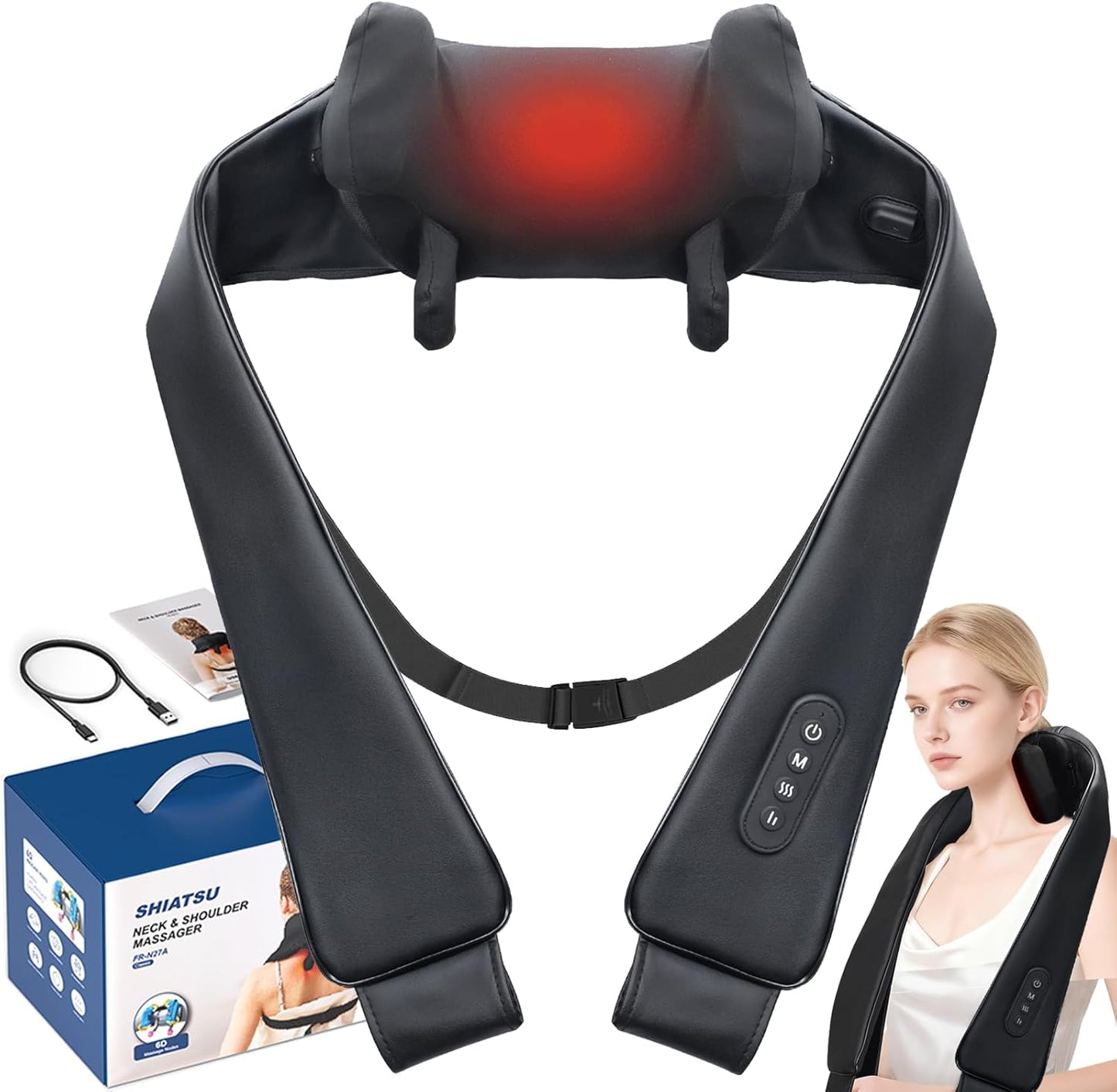Cordless Neck Shoulder Massager with Heat for Pain Relief Deep Tissue, Upgraded Straps, Kneading, Shiatsu Back Neck Massager Pillow for Neck, Shoulders Back, Gifts for Men Women Mom Dad