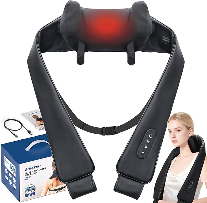 Cordless Neck Shoulder Massager with Heat for Pain Relief Deep Tissue, Upgraded Straps, Kneading, Shiatsu Back Neck Massager Pillow for Neck, Shoulders Back, Gifts for Men Women Mom Dad - Bloomnest