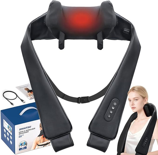 Cordless Neck Shoulder Massager with Heat for Pain Relief Deep Tissue, Upgraded Straps, Kneading, Shiatsu Back Neck Massager Pillow for Neck, Shoulders Back, Gifts for Men Women Mom Dad - Bloomnest