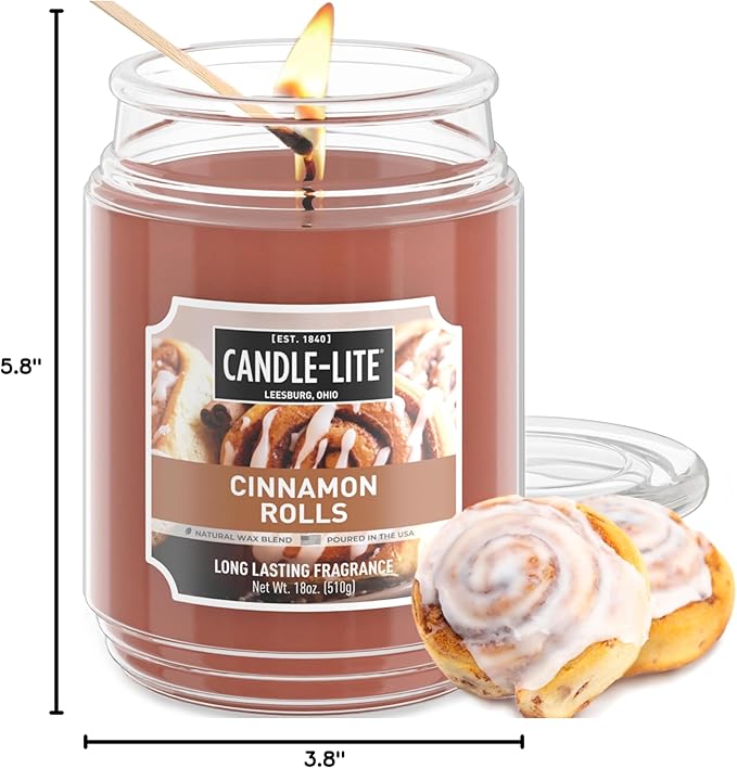 Candle-lite Fall Scented Candles, Cinnamon Rolls, 18 oz Jar, Proudly Poured in The USA, Aromatherapy Candle, Single-Wick with 110 Hours of Burn Time, Perfect for Creating an Inviting Ambiance - Bloomnest