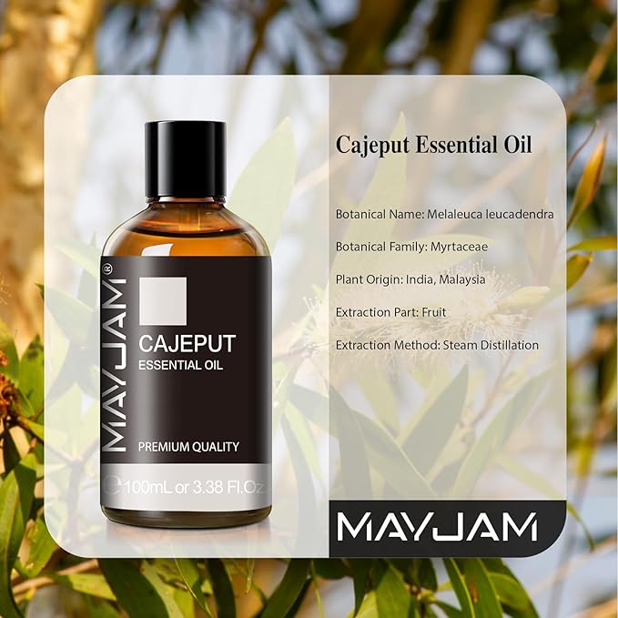 MAYJAM Cajeput Essential Oil, 3.38FL.OZ Pure Essential Oils with Glass Dropper, Large Volume Cajeput Oil, Perfect for Massage, DIY Candle and Soap Making (100ML) - Bloomnest