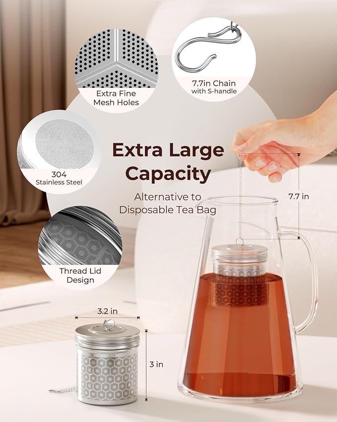 Reinmoson Extra Large Tea Infuser for Loose Tea & Spice Infuser for Cooking, Extra Fine Mesh Tea Strainers, 304 Stainless Steel Steeper for Black Tea, Rooibos, etc - Bloomnest