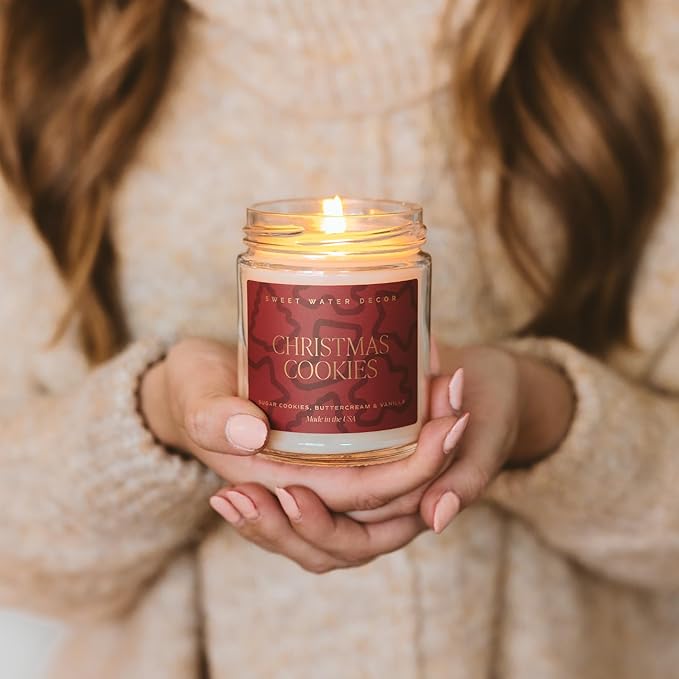 Sweet Water Decor Christmas Cookies Scented Candles - Christmas Stocking Stuffers Soy Candles with Vanilla Scent - Christmas Candles with 40 Hours Burn Time - 9Oz Gold Lid Clear Jar Wax Candles - Bloomnest