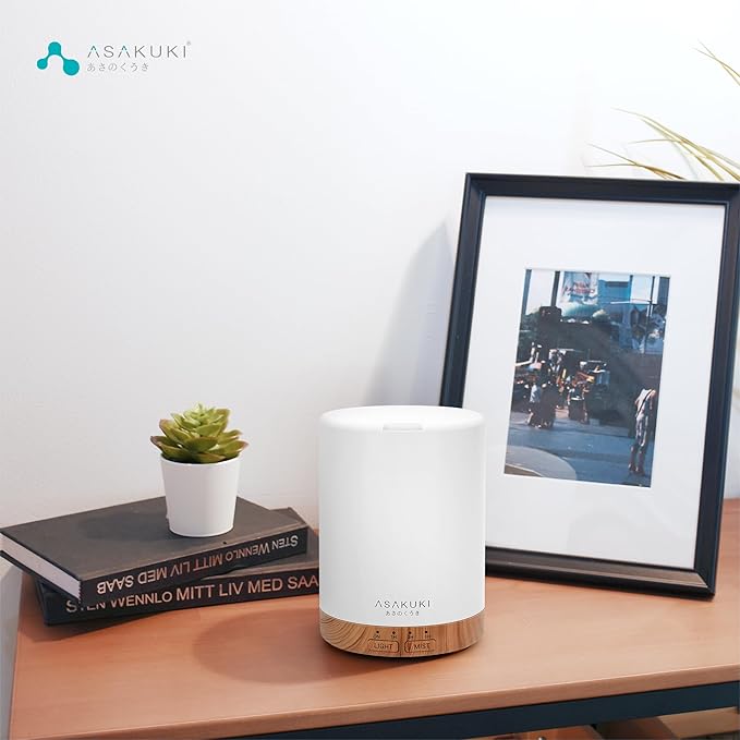 ASAKUKI 300ML Essential Oil Diffuser, Quiet 5-in-1 Premium Humidifier, Home Fragrance Aroma Diffuser with 7 LED Color Changing Light and Auto-Off Switch -Light Brown - Bloomnest