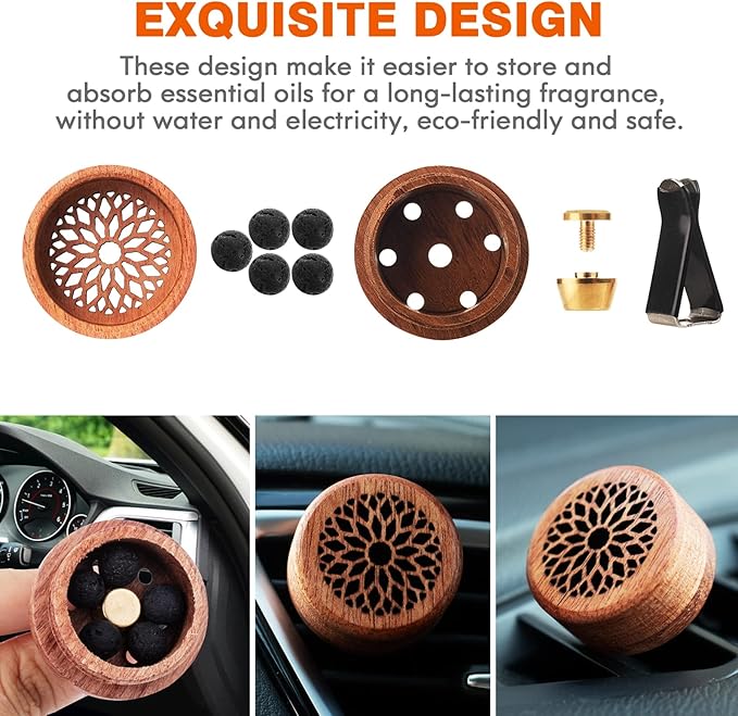 Essential Oil Car Diffuser, 2 PCS Flower Car Aromatherapy Wood Diffuser with Vent Clip - Bloomnest