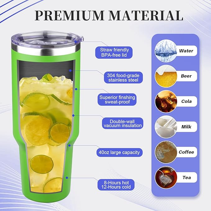40 oz Tumbler with Lids and Straws Double Wall Vacuum Insulated Tumbler Cup,Stainless Steel Leak-proof Thermal Tumbler Powder Coated Travel Coffee Mug for Cold and Hot Drinks,Avocado Green - Bloomnest