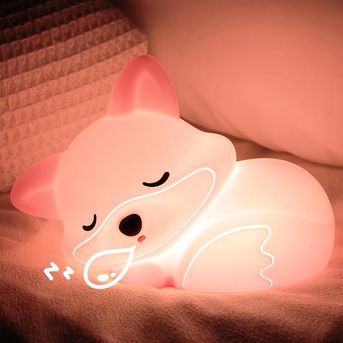 YuanDian Fox Night Light for Girls, Squishy Fox Silicone Lamp Novelty Gifts, Rechargeable Dimmable Timer Bedside Touch Nightlight for Breastfeeding Toddler Baby Kids - Bloomnest