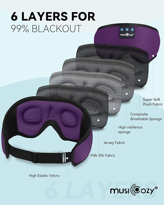 MUSICOZY 3D Sleep Headphones Mask Sleeping Headphones for Side Sleepers Eye Mask, Wireless Bluetooth Headband Headphones Cool Gadgets Unique Gifts(Purple) - Bloomnest