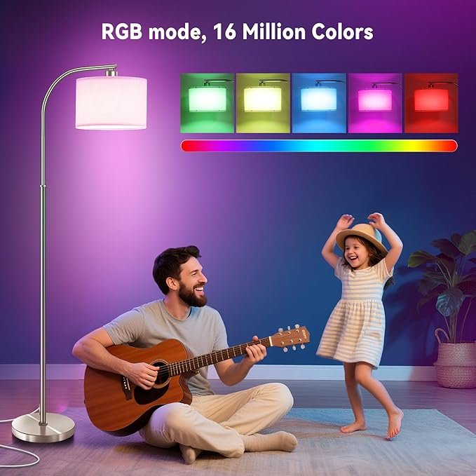 Floor Lamp for Living Room with Remote,Dimmable Standing Lamps,Modern Tall Floor Light with Smart RGB Bulb,App Control,3 Color Temperatures,Fabric Shades,Silver Floor Lamp for Bedroom Corner - Bloomnest