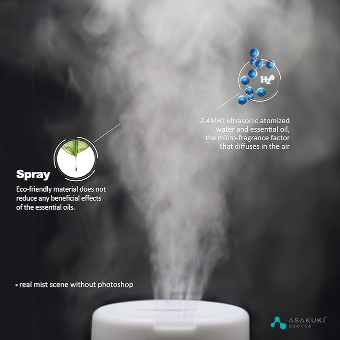 ASAKUKI 300ML Essential Oil Diffuser, Quiet 5-in-1 Premium Humidifier, Home Fragrance Aroma Diffuser with 7 LED Color Changing Light and Auto-Off Switch -Light Brown - Bloomnest