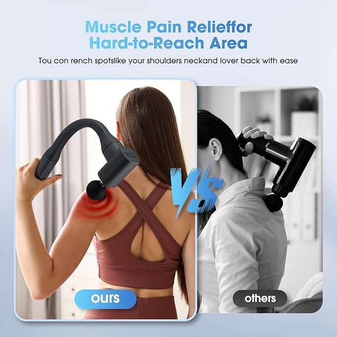 Massage Gun with Upgraded Extension Handle, Back and Neck Massage for Pain Relief, 12MM Portable Muscle Pain Relief for Back, Neck, Waist, 4 Massage Heads & 5 Speed Levels - Bloomnest