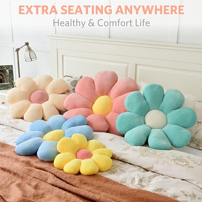 Sioloc Flower Pillow,Flower Shaped Throw Pillow Butt Cushion Flower Floor Pillow,Seating Cushion,Cute Room Decor & Plush Pillow for Bedroom Sofa Chair(Red,29.5'')