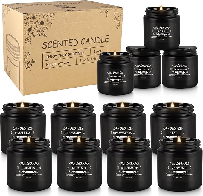 12 Pcs Halloween Scented Candles with Added Natural Essential Oils, 3.05oz, Suitable for Various Festivals, Parties, Yoga, and Home Scene(Black) - Bloomnest