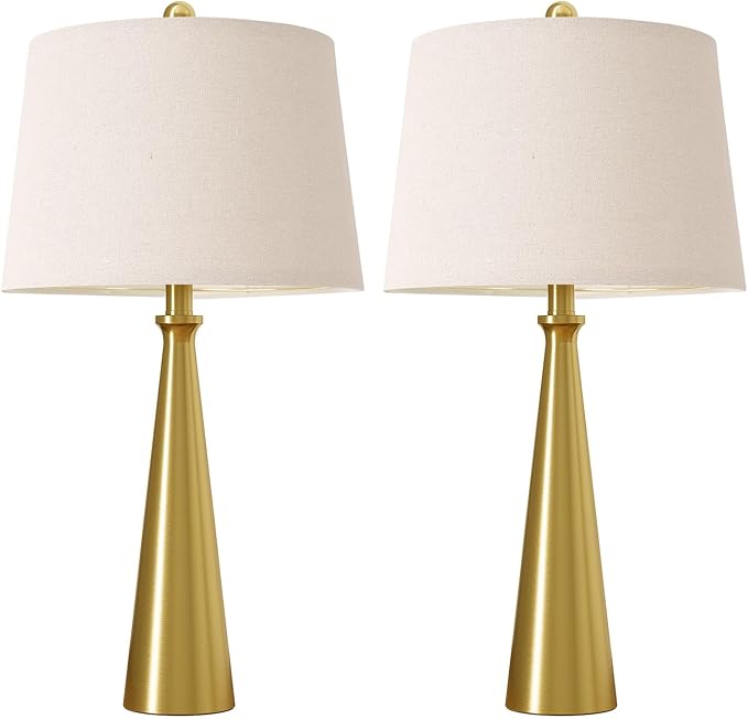 Oneach 25.75" Modern Table Lamp Set of 2, Bedside Lamps with USB Ports, Brass Gold Nightstand Lamps Set for Living Room Bedroom House Bedside Home Office Family - Bloomnest