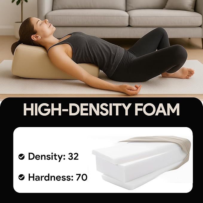 Rectangular Yoga Bolster Pillow for Meditation, Yoga & Back Support – Soft Meditation Cushion with Removable Hand Wash Cotton Cover & Carry Handle (beige) - Bloomnest