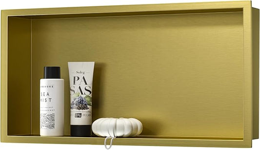 Stainless Steel Shower Niche 24" X 12" Gold No Tile Needed Horizontal Niche Shower Recessed Wall Niches for Bathroom Storage Over Mount Installation - Bloomnest