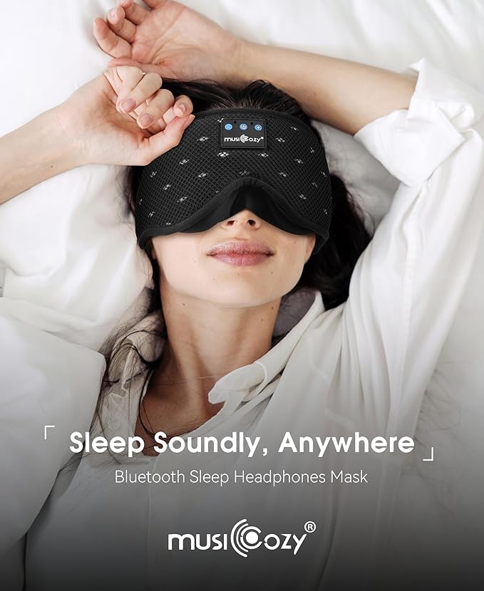 MUSICOZY Sleep Headphones Breathable Sleep Mask Bluetooth 5.4 Wireless Earphones Mask Sleeping Eyemask for Side Sleepers for Women Men Travel Meditation Gift (Mesh Black) - Bloomnest