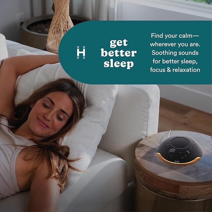 Homedics Sleep Better Portable Sound Machine, Night Light,12 Soothing Sounds Including White Noise, Rain, and Thunderstorm, Ultra-Portable Design, Auto-Off Timer, Ideal for Travel & Baby Sleep, Black - Bloomnest