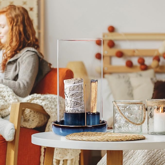 Incense Holder for Sticks with Glass Ash Catcher, Anti-Ash Flying, 4 in 1 Incense Burner Palo Santo Holder Insence-Stick Holder and Candle Holder for Burning Sage and Sticks for Burning - Bloomnest