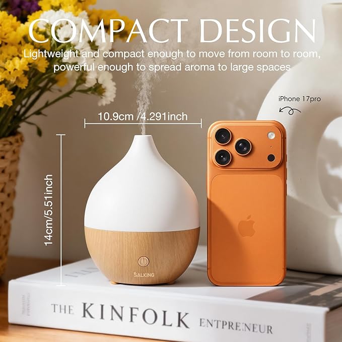 SALKING Essential Oil Diffuser, 100ml Small Aromatherapy Diffuser with Auto Shut-Off Function, Ultrasonic Diffusers for Essential Oils, Cool Mist Humidifier with Warm White Lights, for Office Home - Bloomnest