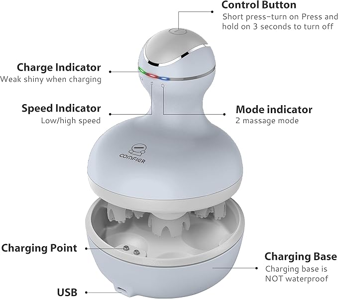 COMFIER Electric Scalp Massager Hair Growth,Handheld Head Massager for Headaches,84 Massage Nodes,Hair Massager,Deep Kneading and Stress Relief,Head Scratcher,Ideal Gifts for Mom,Dad,Women,Men COMFIER