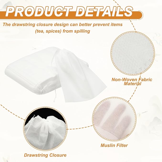 uxcell 100 Pcs Spice Bags for Cooking, 7x8 in Disposable Empty Tea Bags Muslin Non-Woven for Loose Leaf Tea Sachet Straining Soups Herbs, White - Bloomnest