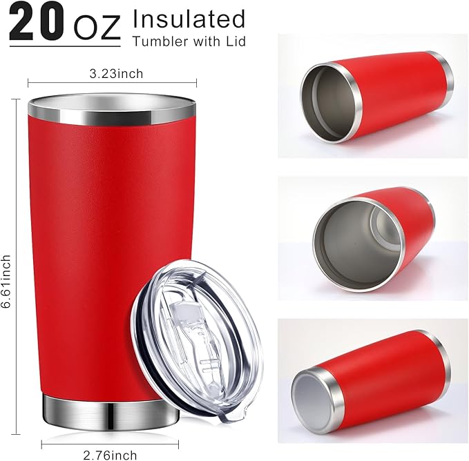 Sieral 36 Packs Stainless Steel Tumbler Bulk with Lid Vacuum Double Wall Insulated Travel Coffee Mug Powder Coated Tumbler Cup for Graduation Wedding Christmas Birthday Party(Red, 20 oz) - Bloomnest