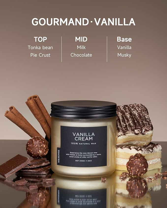 M&SENSE Vanilla Soy Candles, Medium 2 Wick 11.6oz 70 Hours Burning Time, All Natural Organic Soy Wax, Relaxing Aromatherapy Scented Candle, Housewarming Gift for Women and Men - Bloomnest