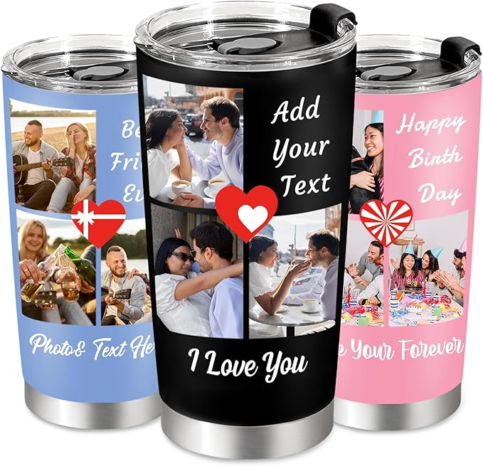 Personalized Tumbler with Pictures Text, Custom Photo Stainless Steel Coffee Tumbler, Coffee Travel Mug Cup 20 Oz Custom Gifts for Fathers Day Christmas Birthday for Dad Mom Kids - Bloomnest