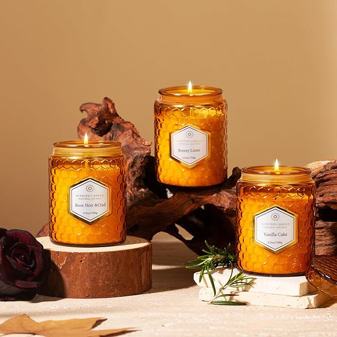 6 Pack Natural Soy Wax Jar Candles for Home Scented, Aromatherapy Gifts Sets for Women, 33 oz 240 Hour Long Lasting Candles Gifts for Birthday | Valentine's Day | Amber Candles| - Bloomnest