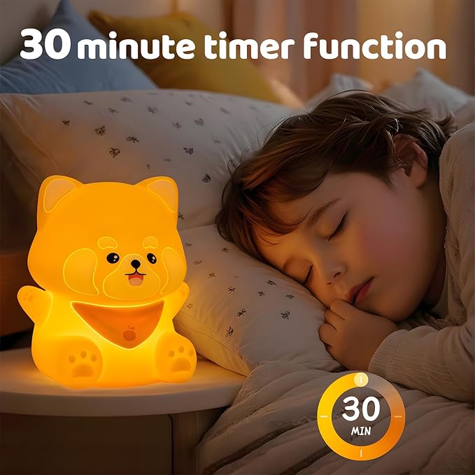 Cute Red Panda Night Light,Rechargeable Lamp for Kids Room with Timer,Cute Stuff Desk Decor Dimmable Touch Silicone Animal Night Light for Kids,Squishy Lamp for Baby Nursery Bedroom - Bloomnest
