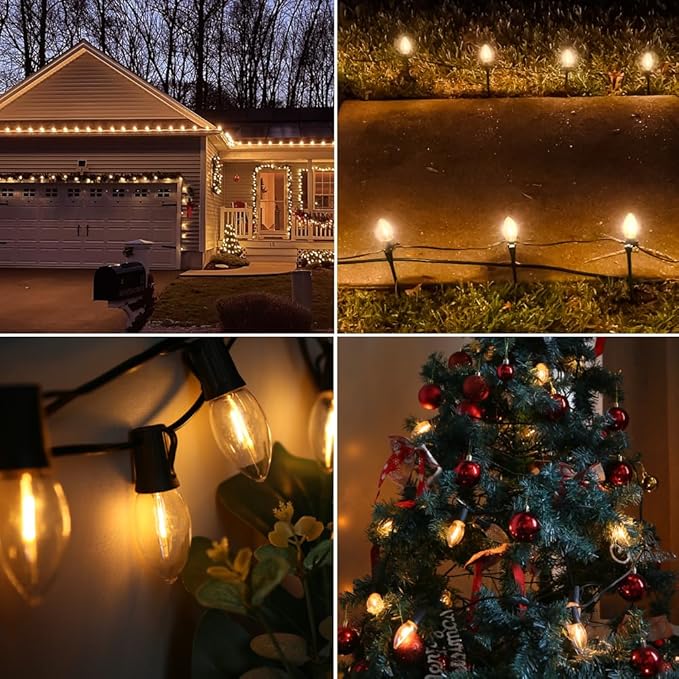 25 PACK C9 LED Christmas Light Bulb, C9 LED Replacement Bulb for Christmas String Lights, E17 Intermediate Base, 2200K Warm White, Commercial Grade Holiday Clear ‎Plastic Bulbs Dimmable Shatterproof - Bloomnest