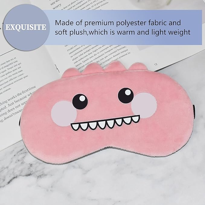 Cute Sleep Masks Cartoon Dinosaur Eye Mask Plush Sleeping Mask & Travel Blindfold - Funny Novelty Eye Shade for Kids, Girls & Adults (Pink Dinosaur) - Bloomnest