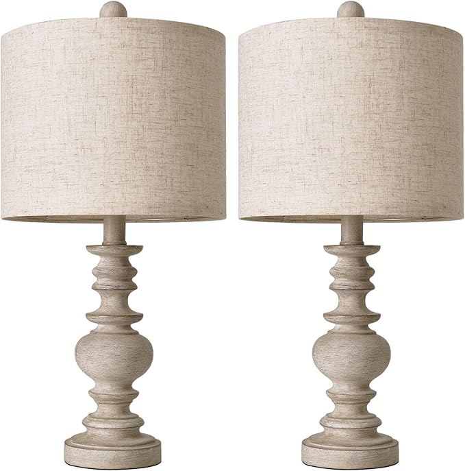 BOBOMOMO Tradition 20" Rustic Table Lamp Set of 2 for Living Room Bedroom Bedside Desk Lamps Bedroom Nightstand Vintage Lamps Linen（Suitable for Decorating Small Areas） - Bloomnest