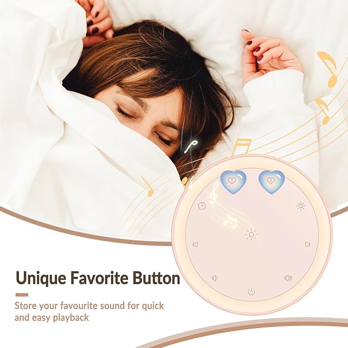 Kipcush Sound Machine & Night Light for Adults, Baby, Kids. White Noise Machine with 20 Soothing Sleep Sounds. Small Size & Portable Design for Bedroom, Office, Travel. Favorites Buttons, Timer（Pink） - Bloomnest