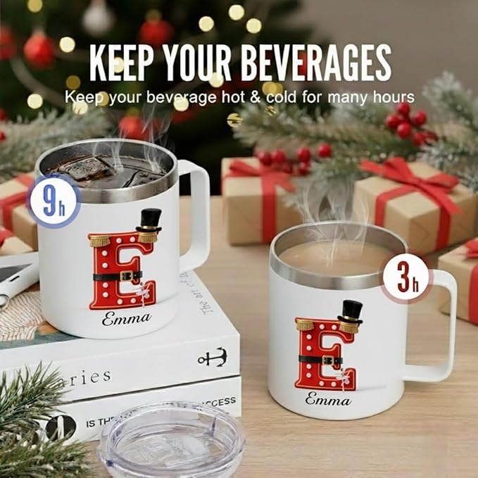Personalized Nutcracker Ballet Mug with Custom Name & Initial - 14oz Insulated Coffee Tumbler with Handle & Lid - Elegant Christmas Gift for Dancers, Ballerinas, Women & Girls (B65) - Bloomnest