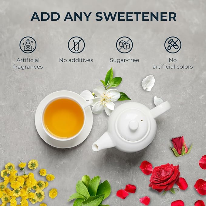 Rose Tea, Re-Steep Chrysanthemum, Jasmine & Stevia Herbal Tea - 55 Count (+5 Tea Bags) Bamboo Tong Included - 4.37 oz, Relax,Support, Up Mood, Appearance Detox - Bloomnest